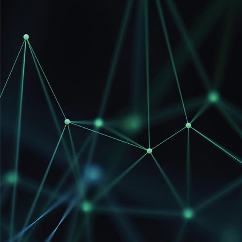 Green nodes connected over dark background